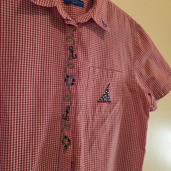 Karen Scott Sport Sailor Checkered Button Down Top M - Picture 2 of 6